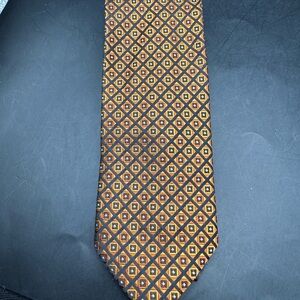 Geoffrey Beene 100%  Silk Neck Tie Metallic Orange & Black Geometric Print 60”L